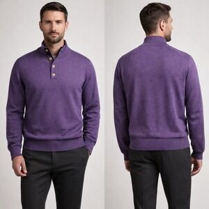 Thomas Dean Mens Purple 100% Extrafine Merino Wool Made in Italy‎ Sweater Large